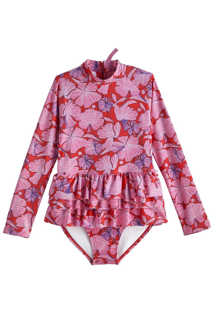 Girl's Kailani Long Sleeve Swimsuit | Radiant Red Botanical Floral