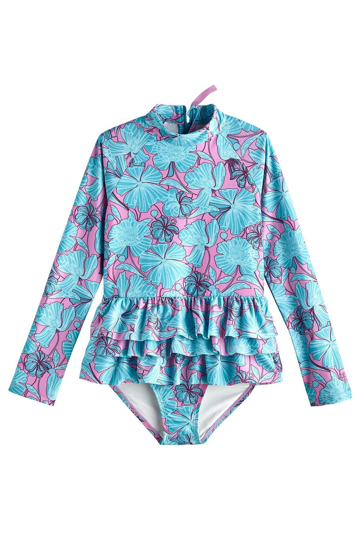 Girl's Kailani Long Sleeve Swimsuit | Tropical Orchid Botanical Floral