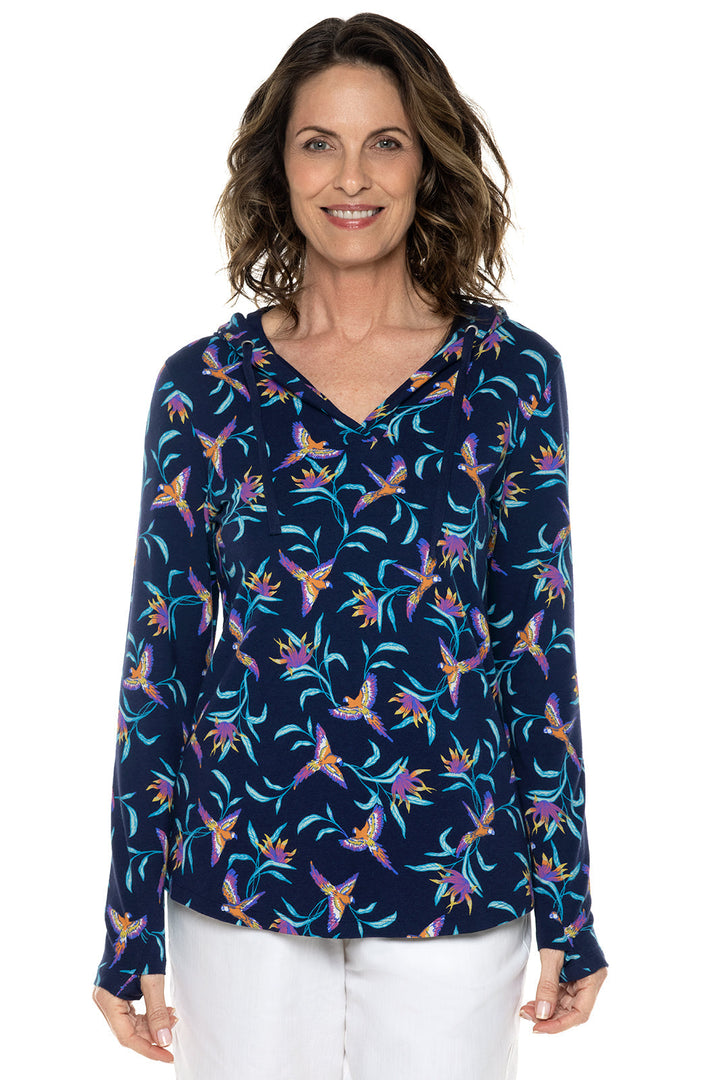 Women's Catalina Hoodie Tunic Top | Navy Birds of Paradise