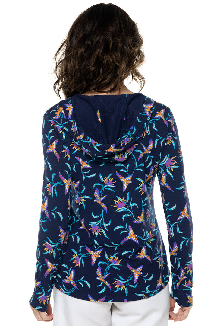 Women's Catalina Hoodie Tunic Top | Navy Birds of Paradise