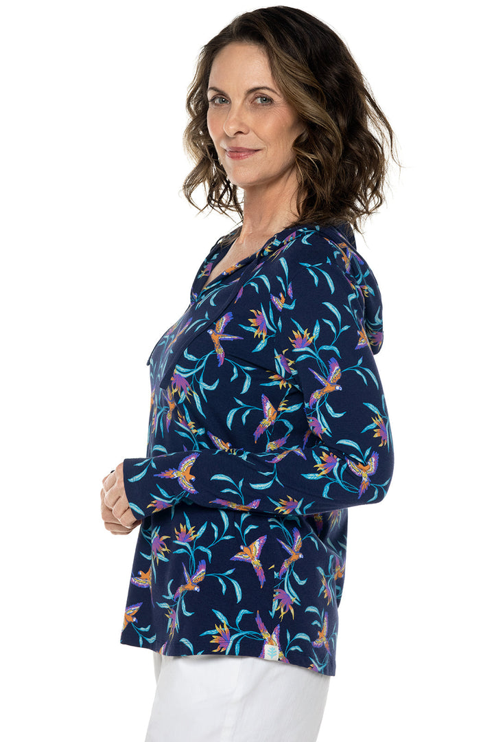 Women's Catalina Hoodie Tunic Top | Navy Birds of Paradise