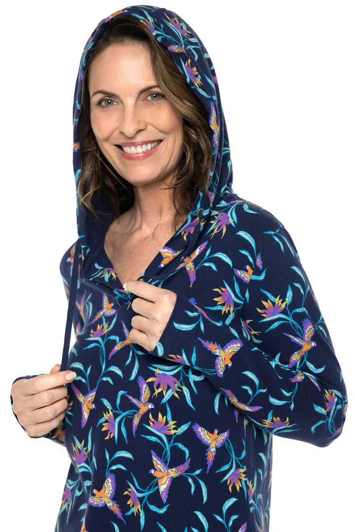 Women's Catalina Hoodie Tunic Top | Navy Birds of Paradise