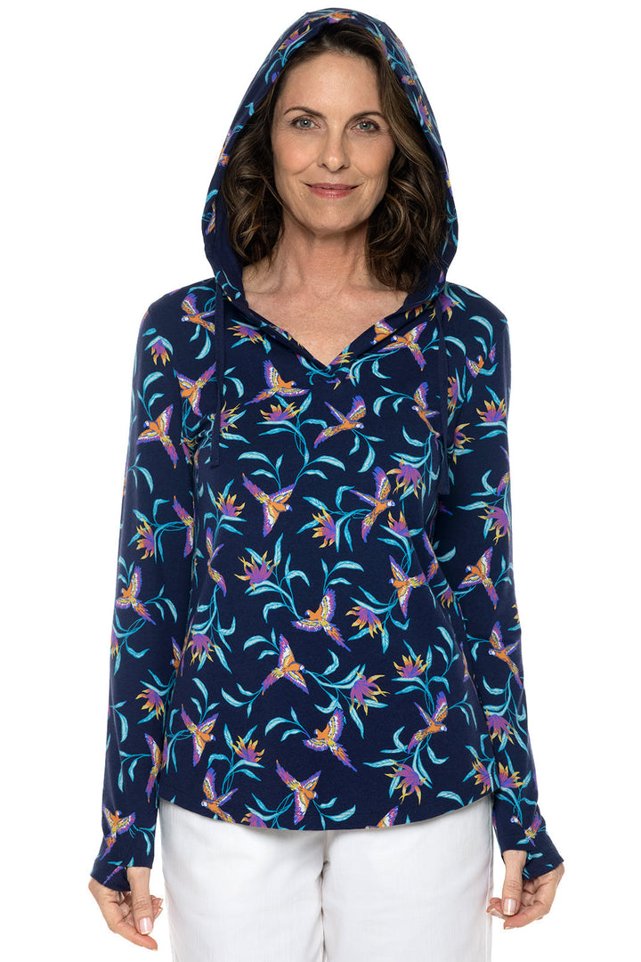 Women's Catalina Hoodie Tunic Top | Navy Birds of Paradise