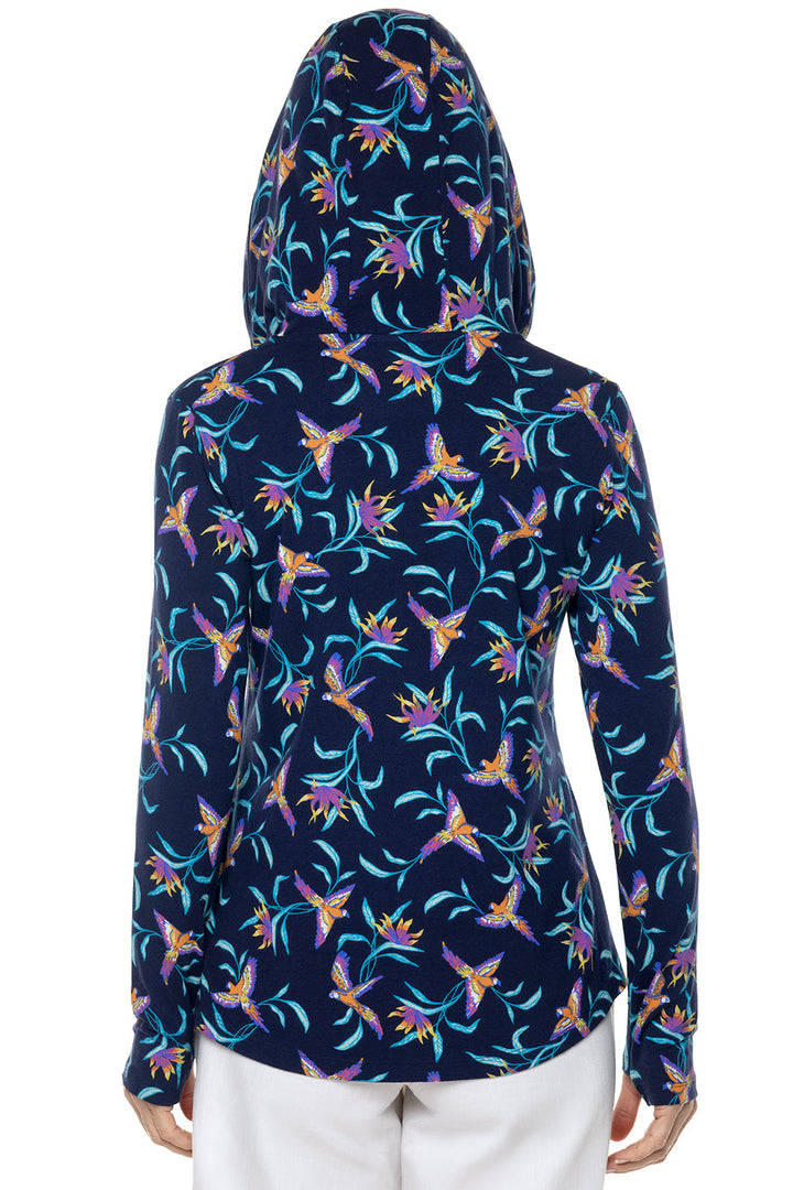 Women's Catalina Hoodie Tunic Top | Navy Birds of Paradise