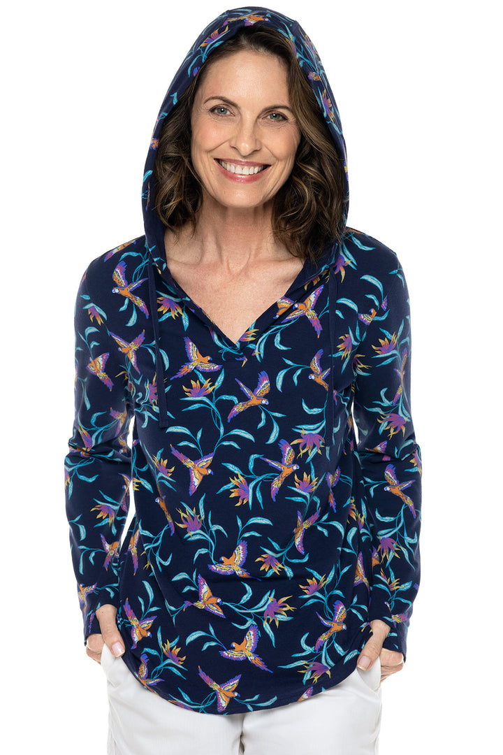 Women's Catalina Hoodie Tunic Top | Navy Birds of Paradise