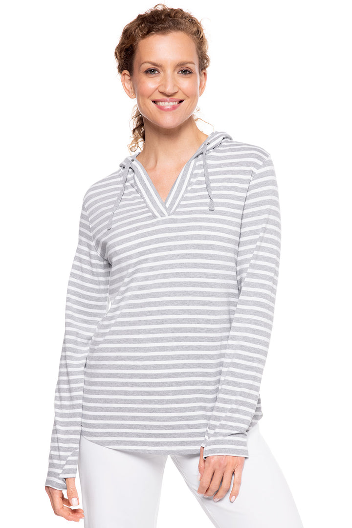 Women's Catalina Hoodie Tunic Top  | Grey/White Stripe