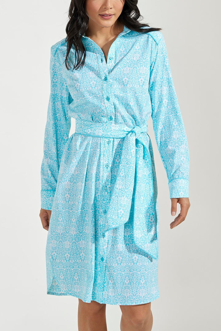 Women's Kitts Shirt Dress | Bay Aqua Coastal Ikat