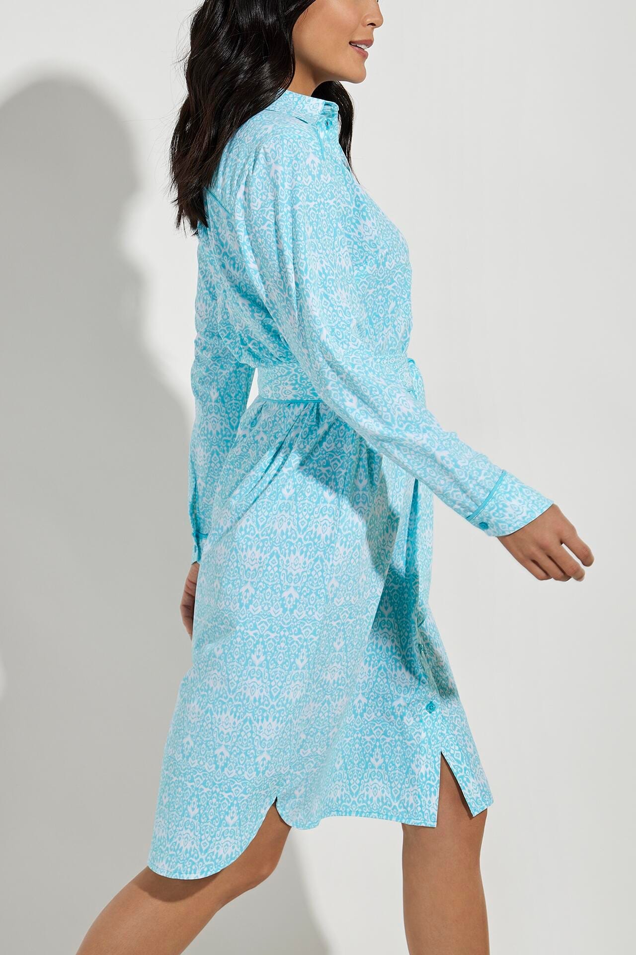 Women s Kitts Shirt Dress Bay Aqua Coastal Ikat UPF 50