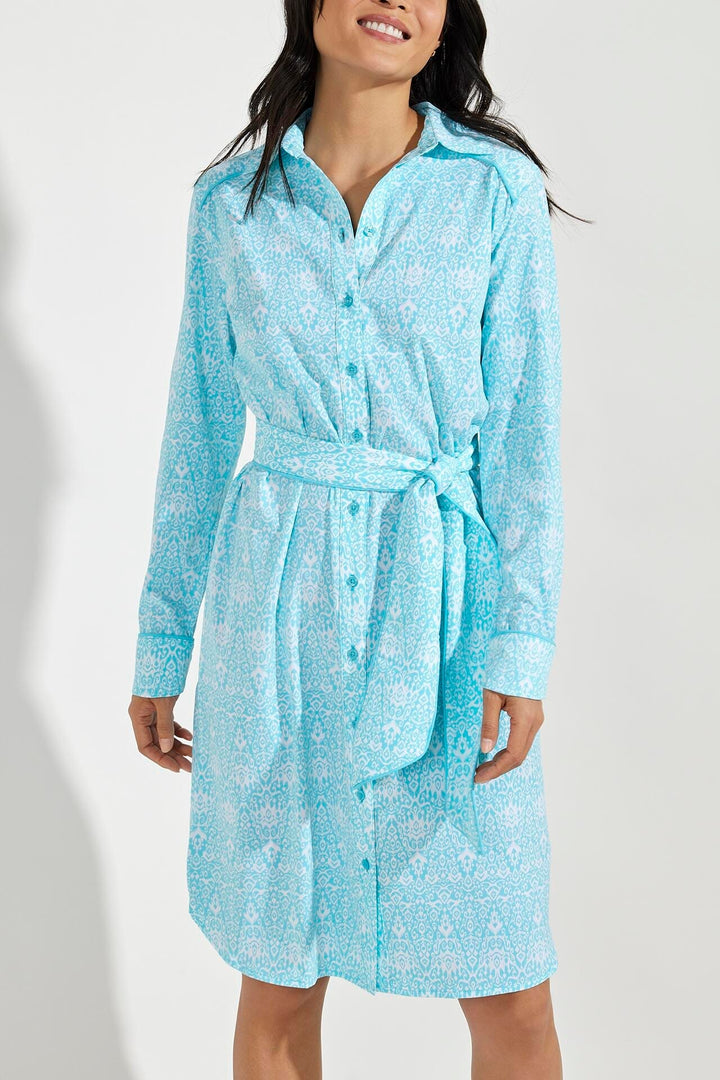 Women's Kitts Shirt Dress | Bay Aqua Coastal Ikat