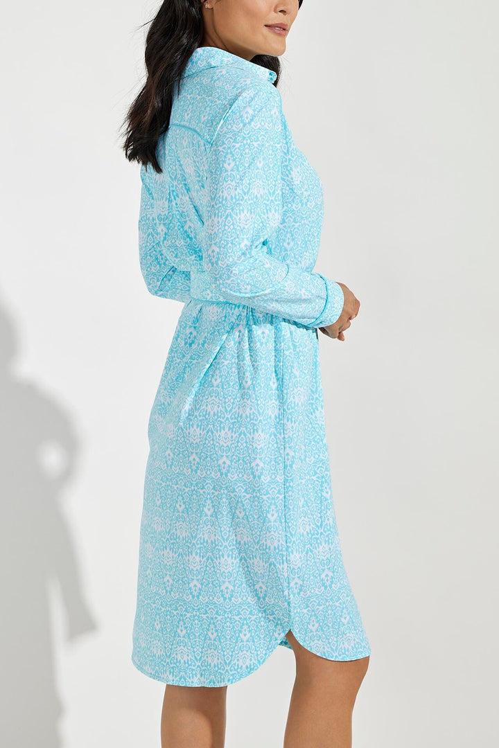 Women's Kitts Shirt Dress | Bay Aqua Coastal Ikat