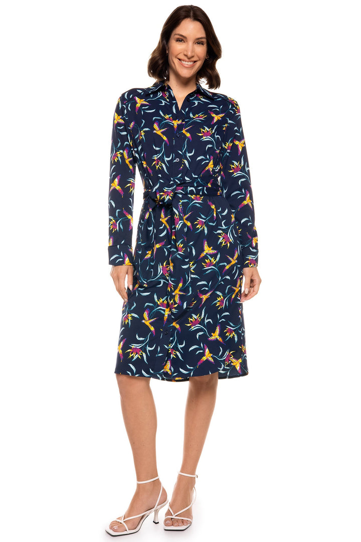 Women's Kitts Shirt Dress | Navy Birds of Paradise