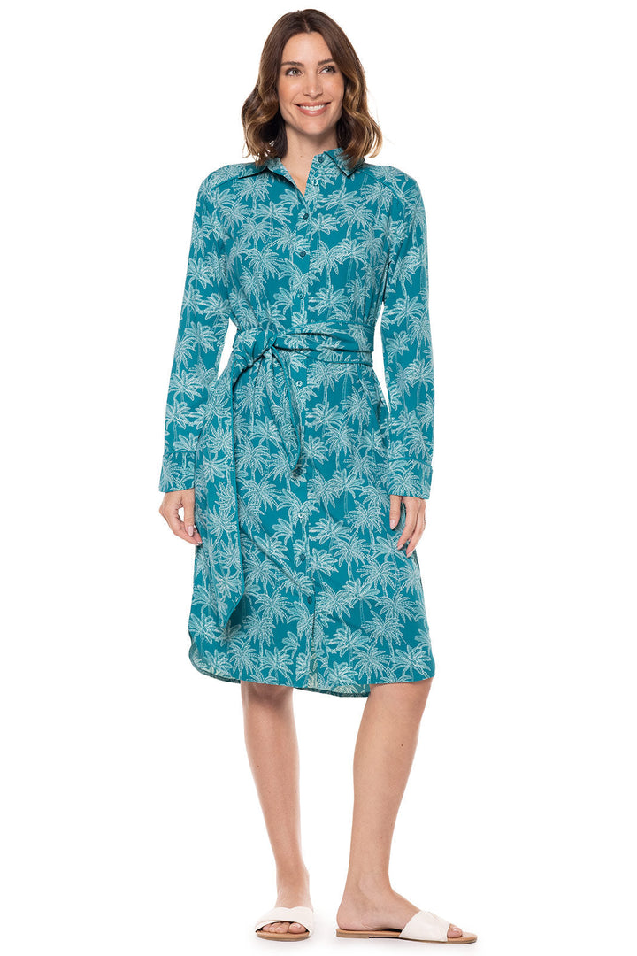 Women's Kitts Shirt Dress | Tahitian Teal Swaying Palms