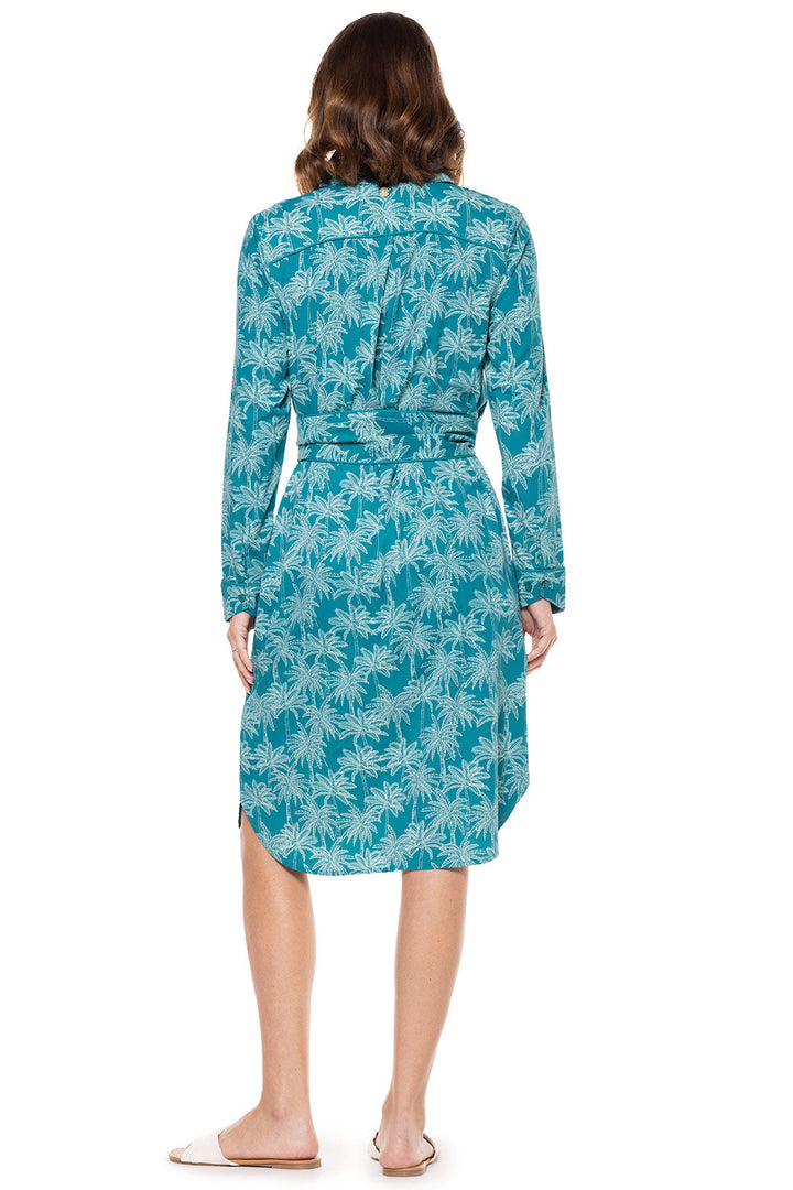 Women's Kitts Shirt Dress | Tahitian Teal Swaying Palms