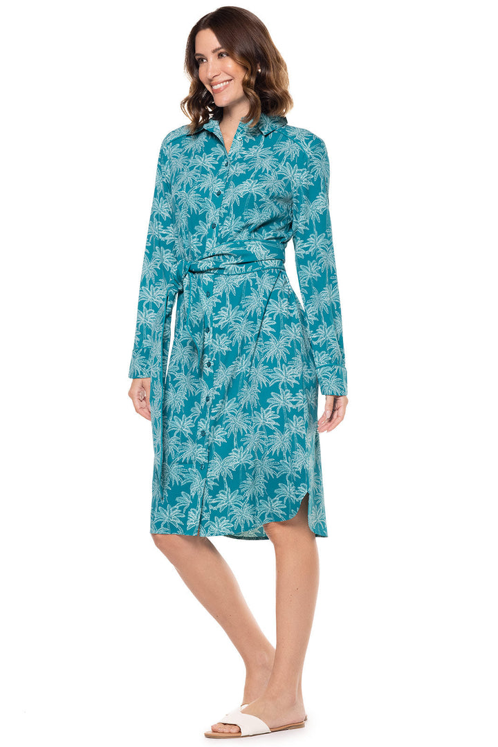 Women's Kitts Shirt Dress | Tahitian Teal Swaying Palms