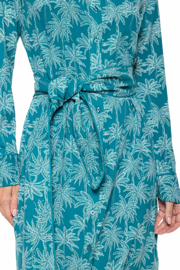 Women's Kitts Shirt Dress | Tahitian Teal Swaying Palms