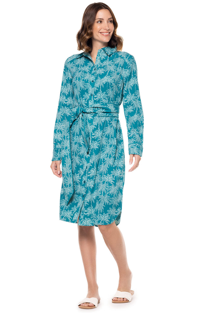 Women's Kitts Shirt Dress | Tahitian Teal Swaying Palms