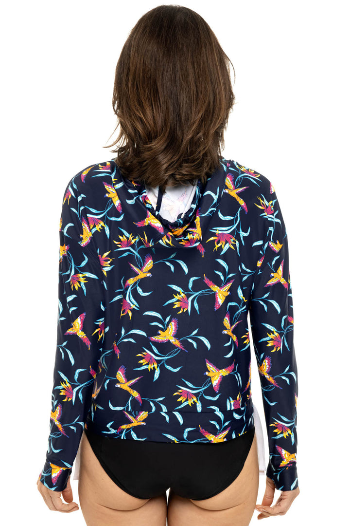 Women's Waikal Swim Hoodie | Navy Birds of Paradise