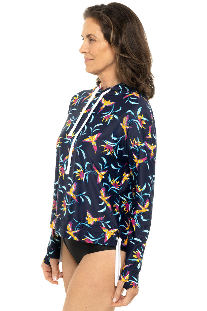 Women's Waikal Swim Hoodie | Navy Birds of Paradise