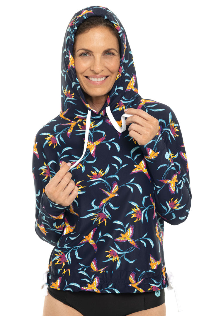 Women's Waikal Swim Hoodie | Navy Birds of Paradise