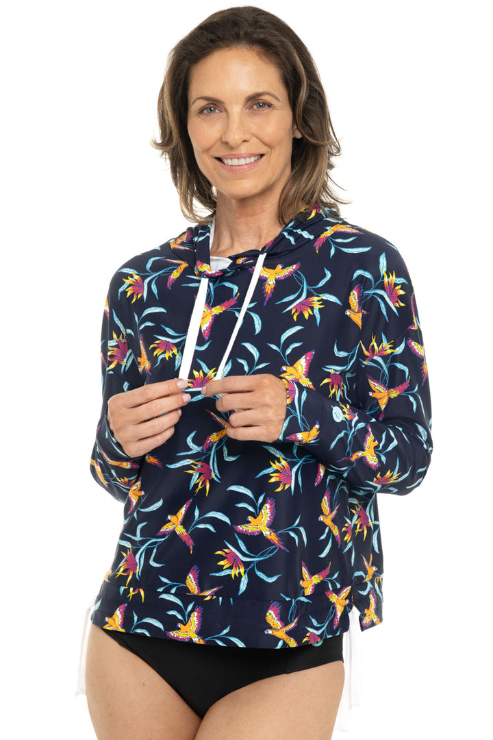 Women's Waikal Swim Hoodie | Navy Birds of Paradise