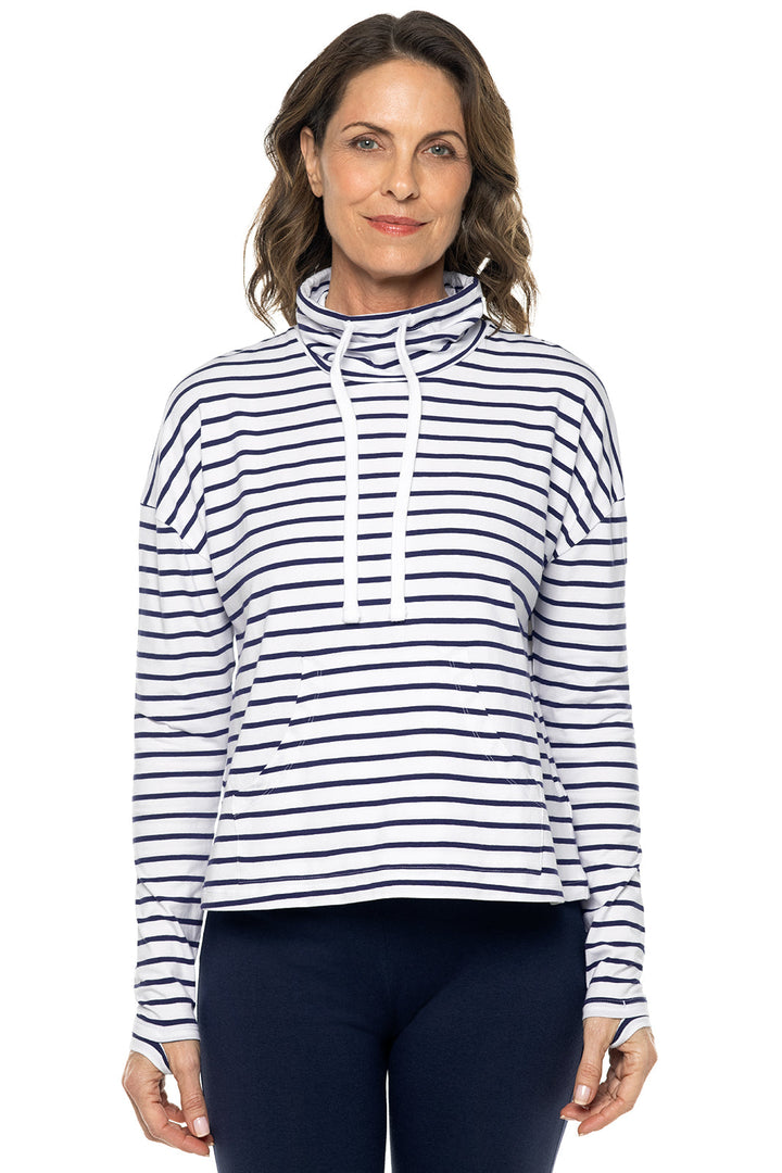 Women's Solana Mock Neck Pullover | White/Navy Stripe