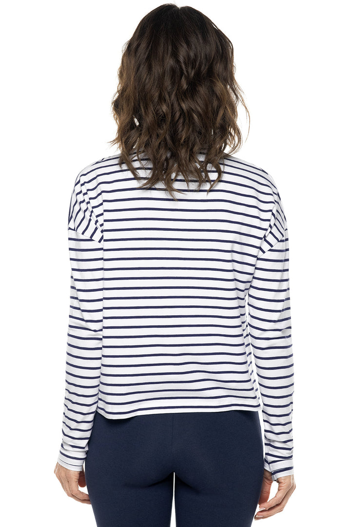 Women's Solana Mock Neck Pullover | White/Navy Stripe