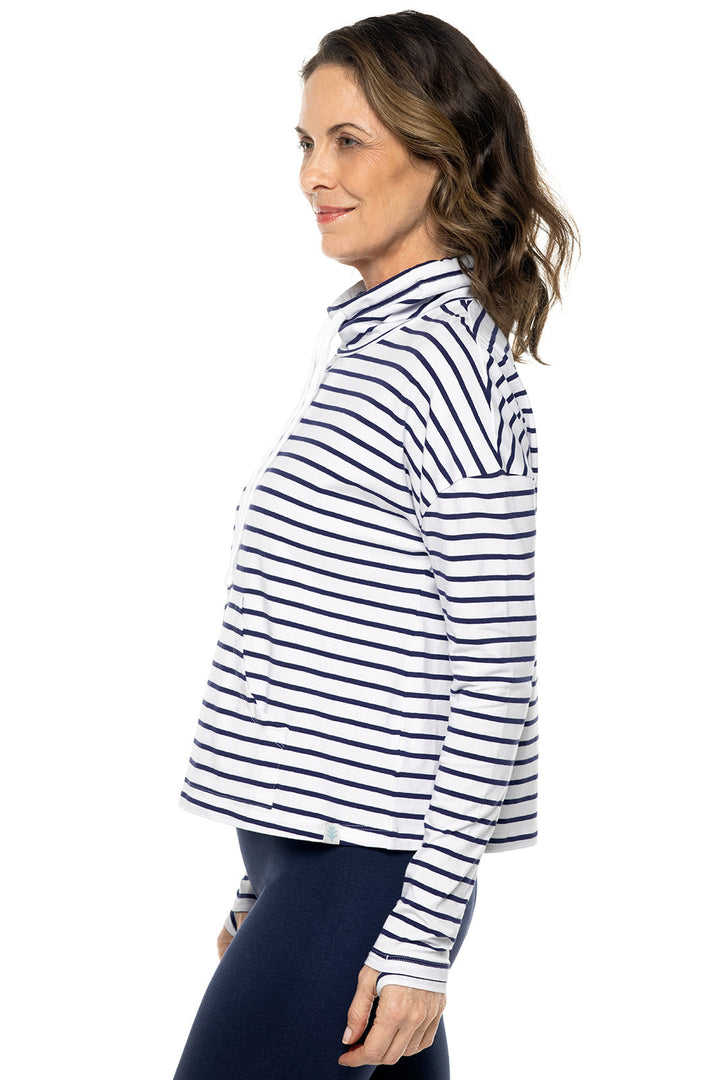 Women's Solana Mock Neck Pullover | White/Navy Stripe