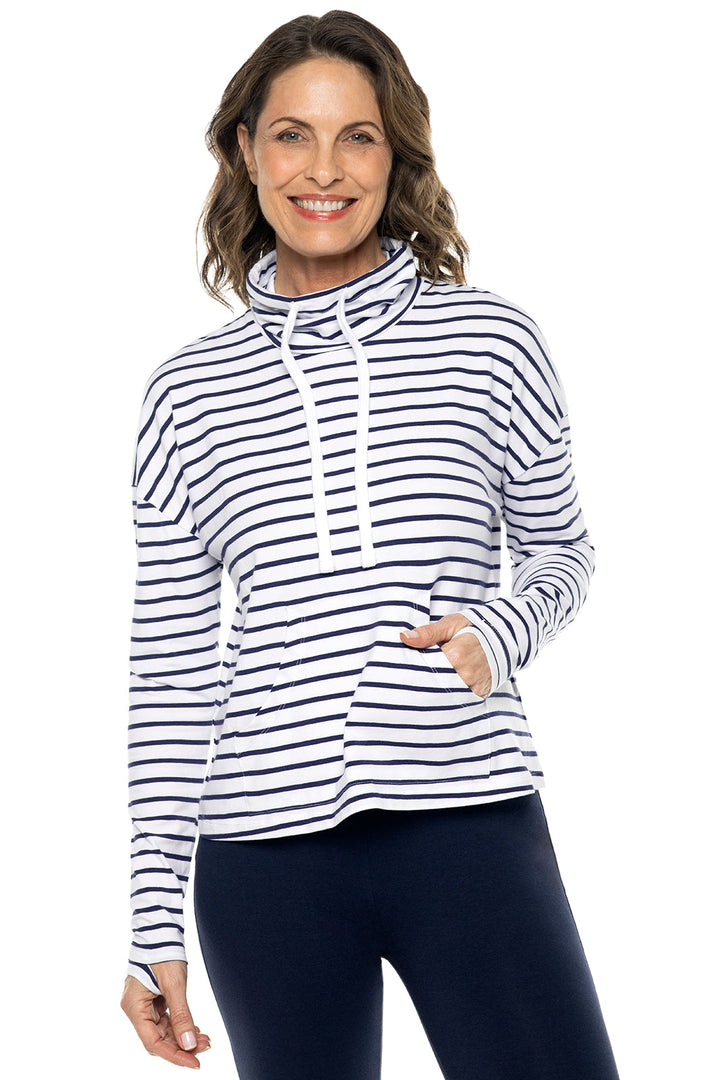 Women's Solana Mock Neck Pullover | White/Navy Stripe