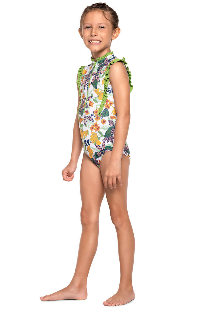 Kid's Angelfish Ruffle Swimsuit | Apricot Crush Floral Paradise