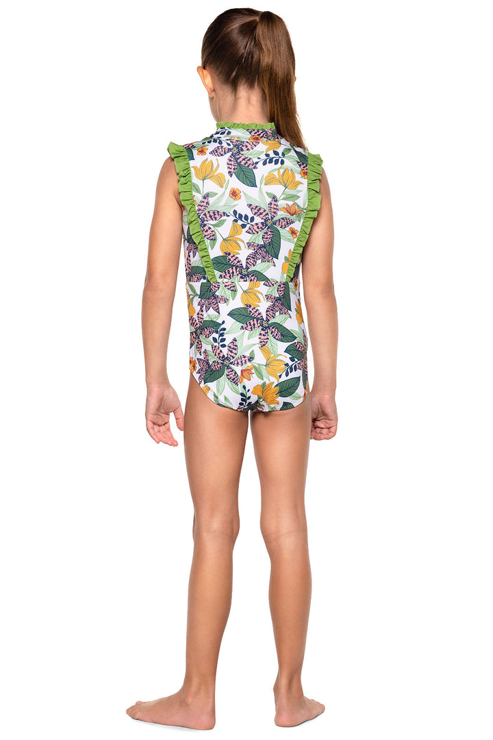 Kid's Angelfish Ruffle Swimsuit | Apricot Crush Floral Paradise