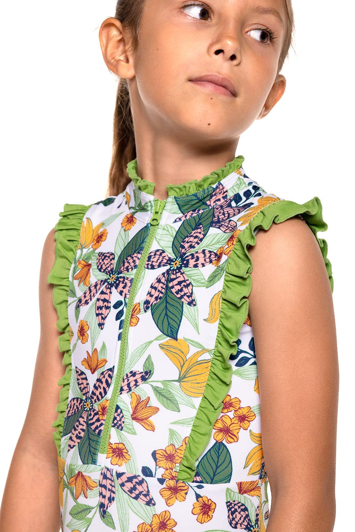 Kid's Angelfish Ruffle Swimsuit | Apricot Crush Floral Paradise