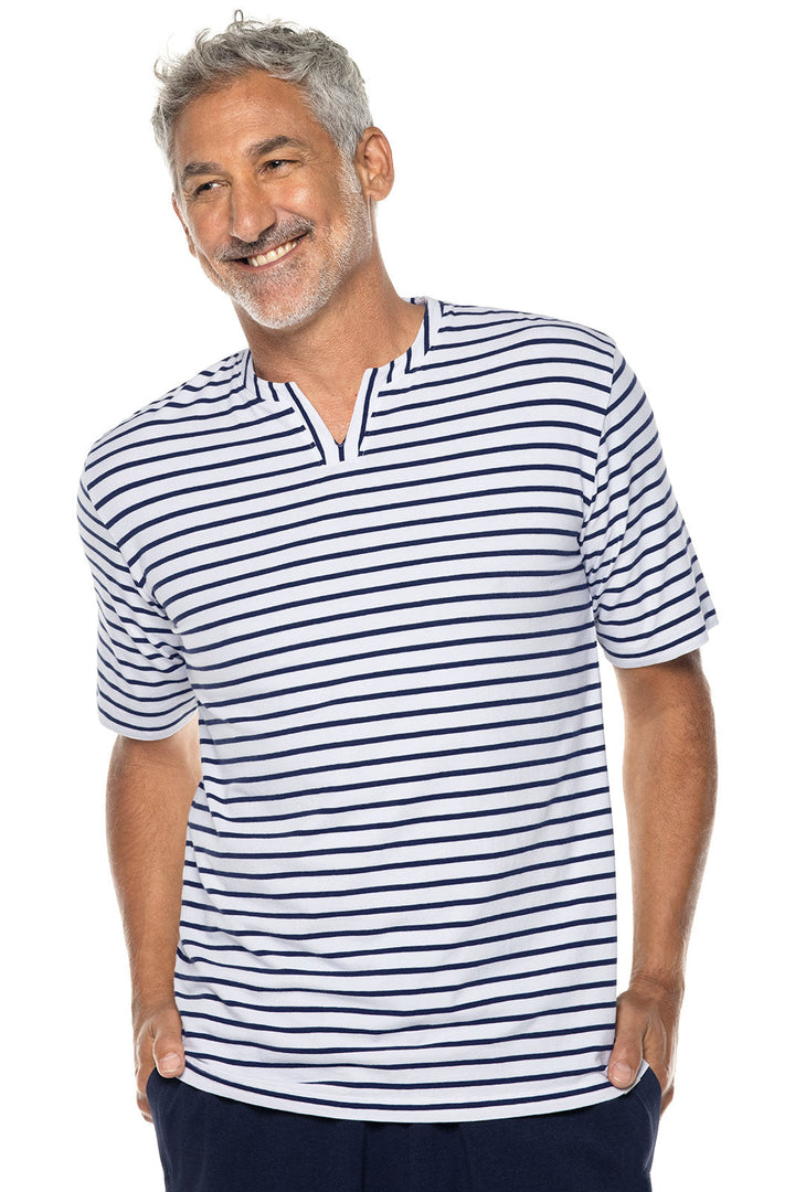 Men's Normandy Isles Notch Neck Tee | White/Navy Stripe