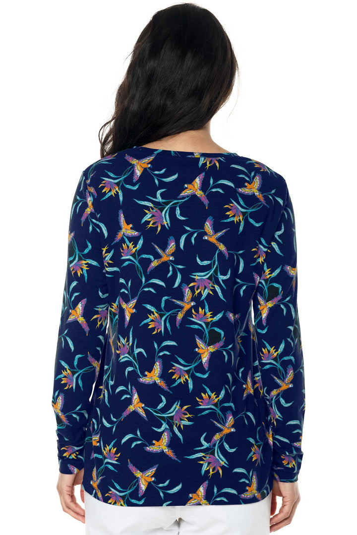 Women's Surf Side Slit Shirt | Navy Birds of Paradise