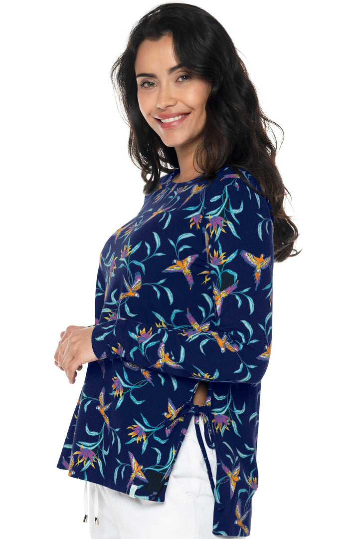 Women's Surf Side Slit Shirt | Navy Birds of Paradise