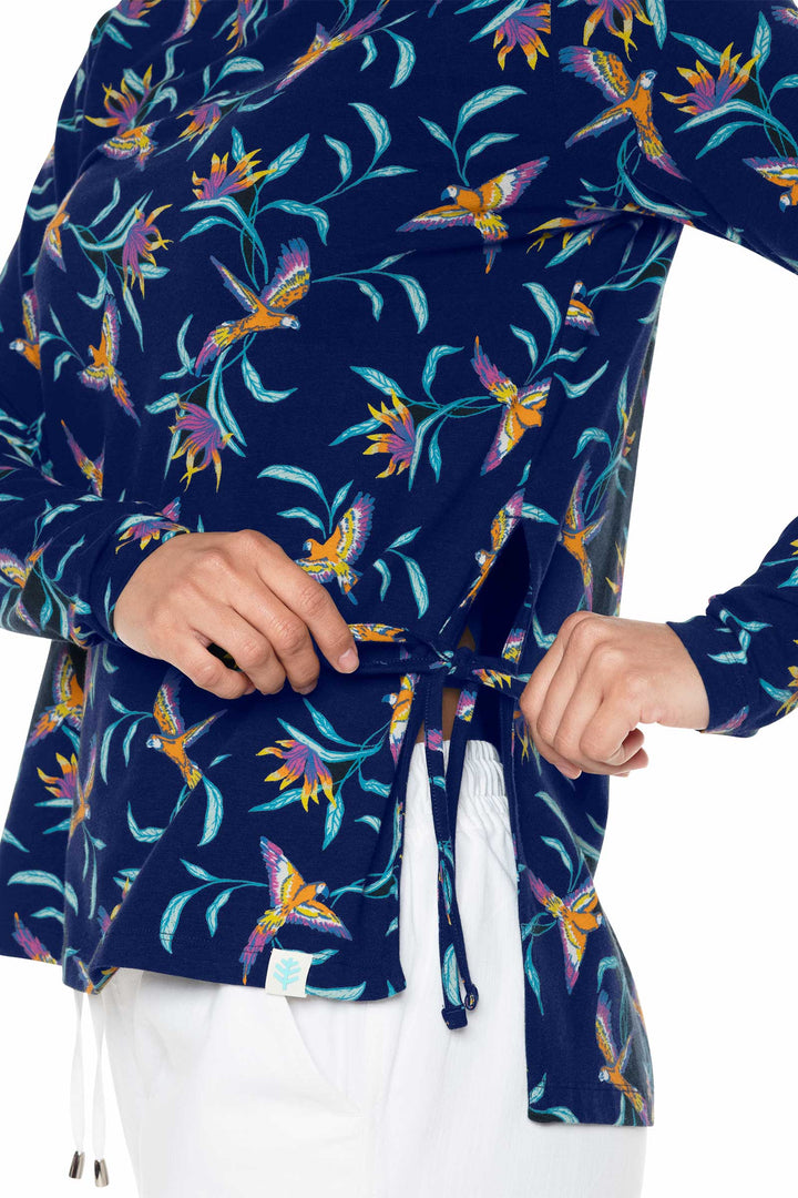 Women's Surf Side Slit Shirt | Navy Birds of Paradise