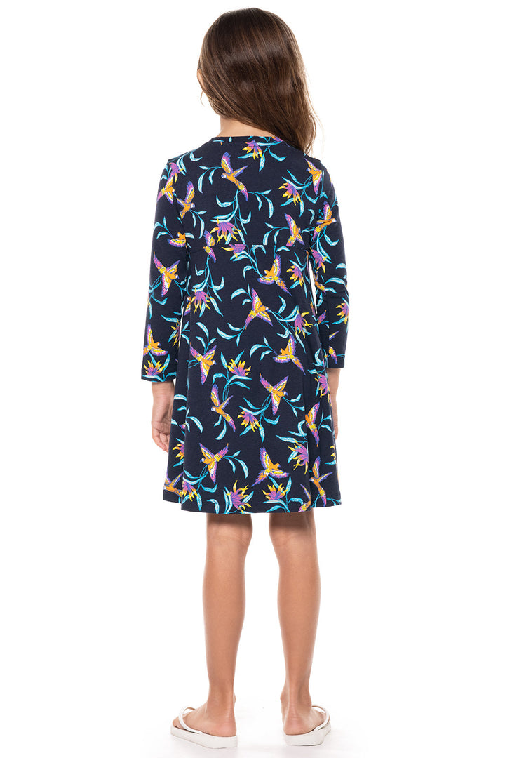 Kid's Lincoln Road High Low Dress | Navy Birds of Paradise