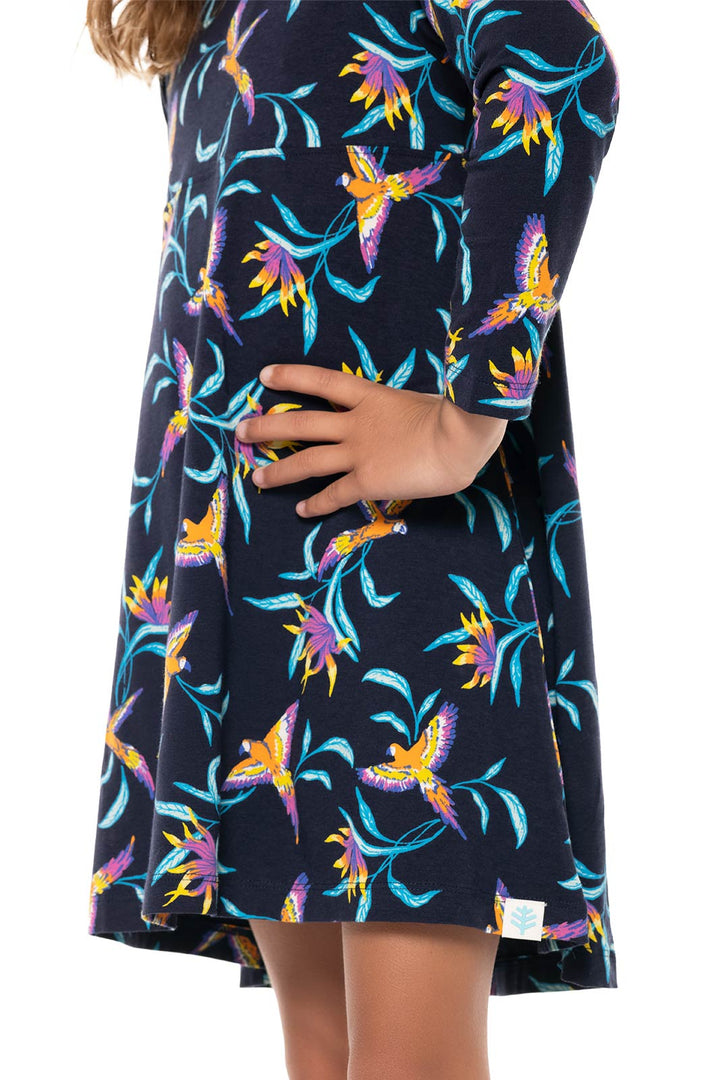 Kid's Lincoln Road High Low Dress | Navy Birds of Paradise