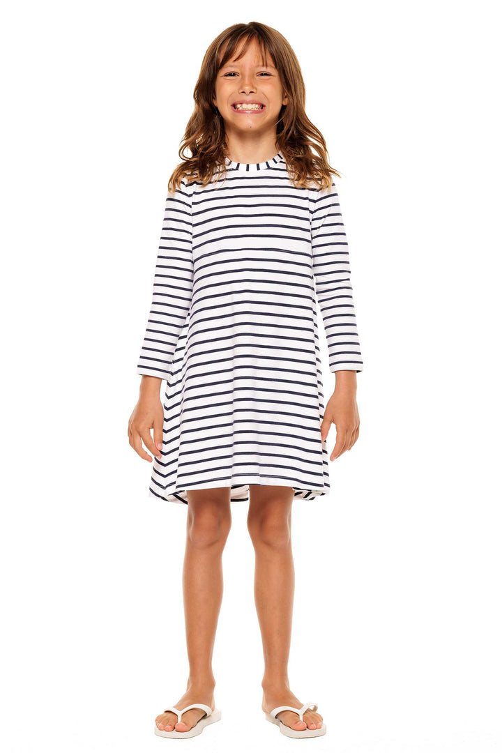 Kid's Lincoln Road High Low Dress | White/Navy Stripe