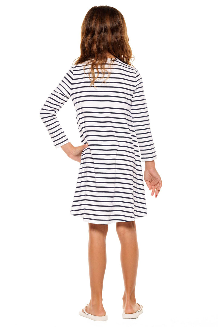 Kid's Lincoln Road High Low Dress | White/Navy Stripe