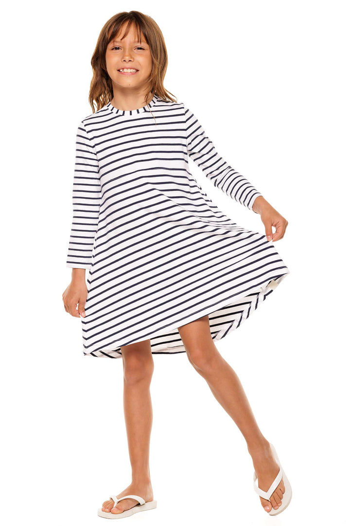 Kid's Lincoln Road High Low Dress | White/Navy Stripe