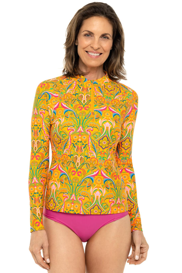 Womens Bal Harbour Long Sleeve Rash Guard | Apricot Crush MOSAIC GARDEN