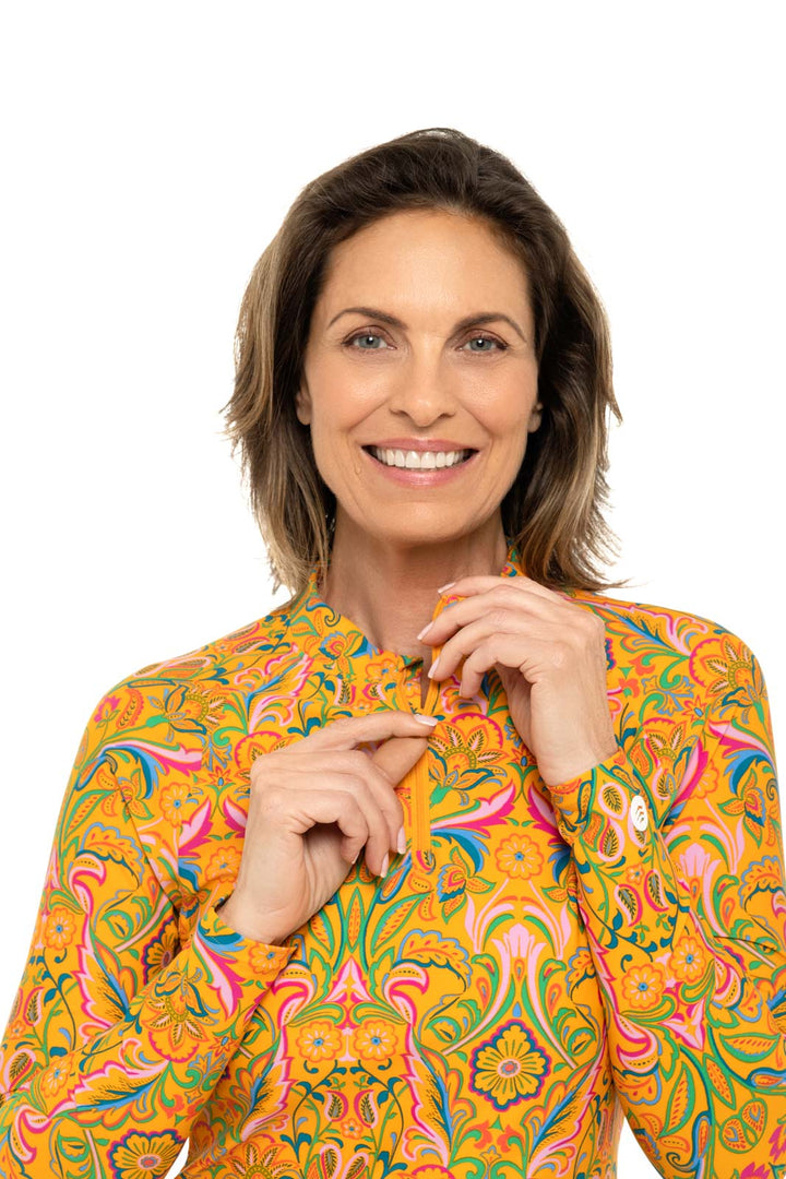 Womens Bal Harbour Long Sleeve Rash Guard | Apricot Crush MOSAIC GARDEN