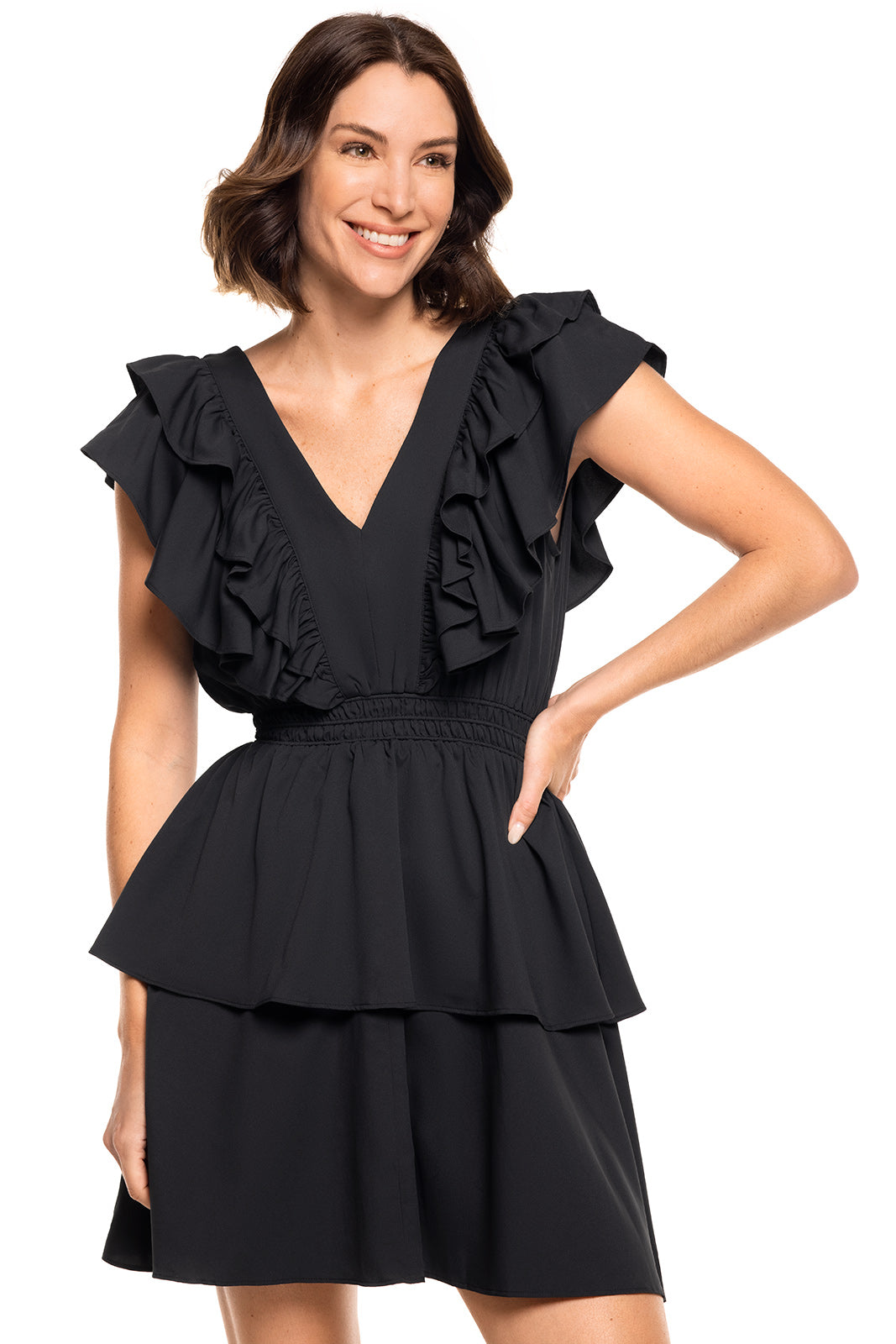 Women s South Cove V Neck Ruffle Dress Black