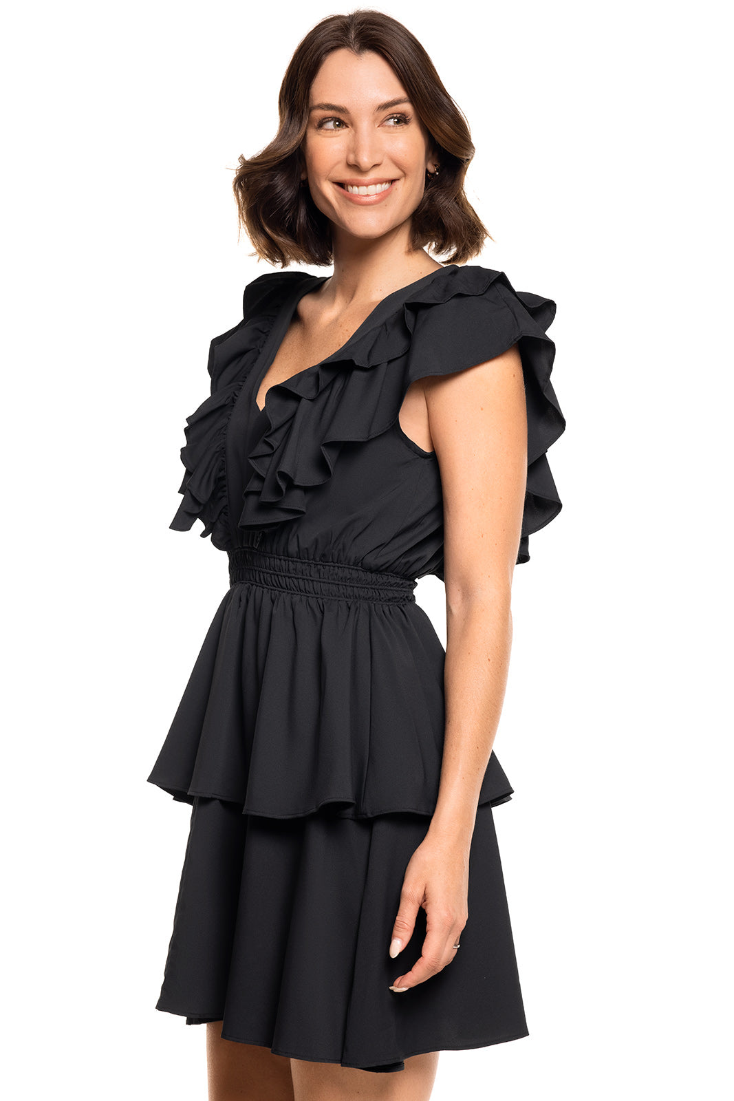 Coolibar Women s South Cove V Neck Ruffle Dress UPF 50 Black L