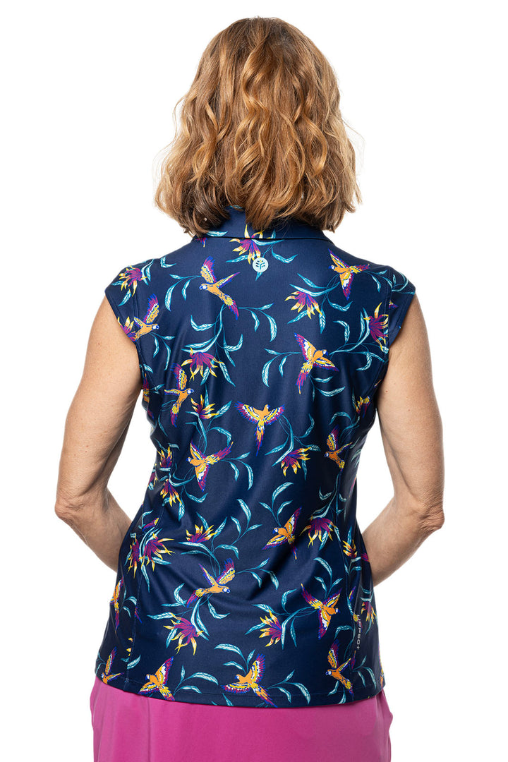 Women's Dew-Sweeper Sleeveless Golf Polo | Navy Birds of Paradise