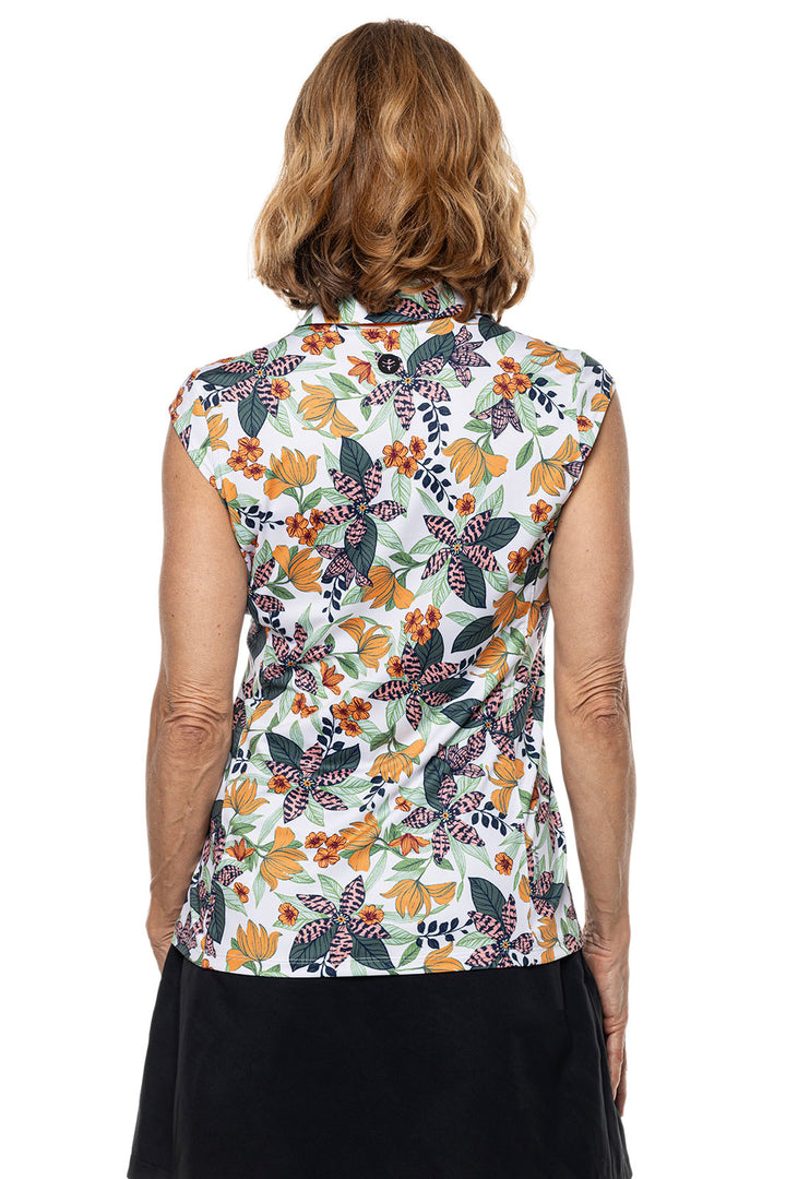 Women's Dew-Sweeper Sleeveless Golf Polo | Apricot Crush Floral Paradise