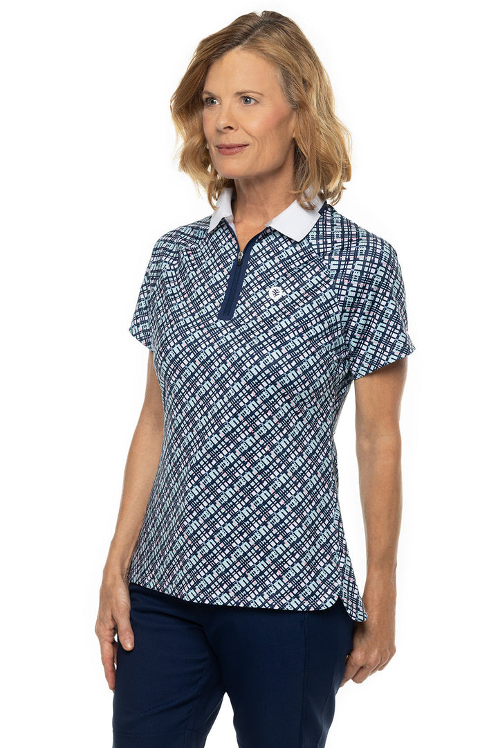 Women's Double Eagle Short Sleeve Golf Polo | Navy Gulf Stream Stripe