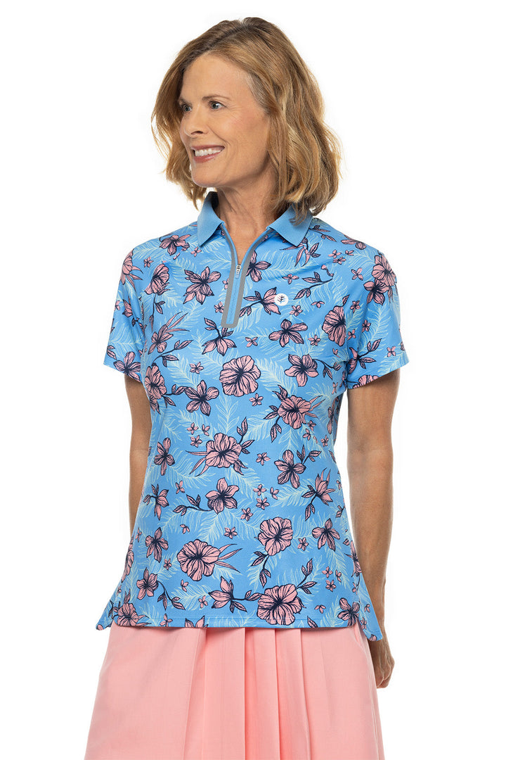 Women's Double Eagle Short Sleeve Golf Polo | Clear Sky Blue TROPICAL DAZE