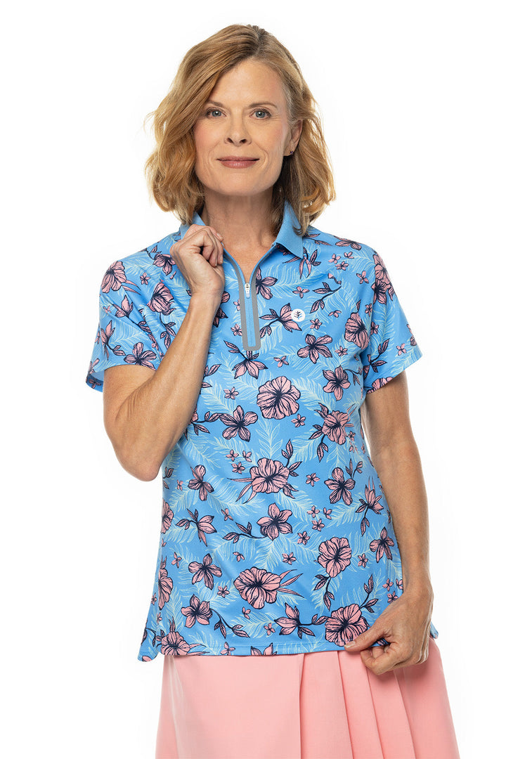 Women's Double Eagle Short Sleeve Golf Polo | Clear Sky Blue TROPICAL DAZE