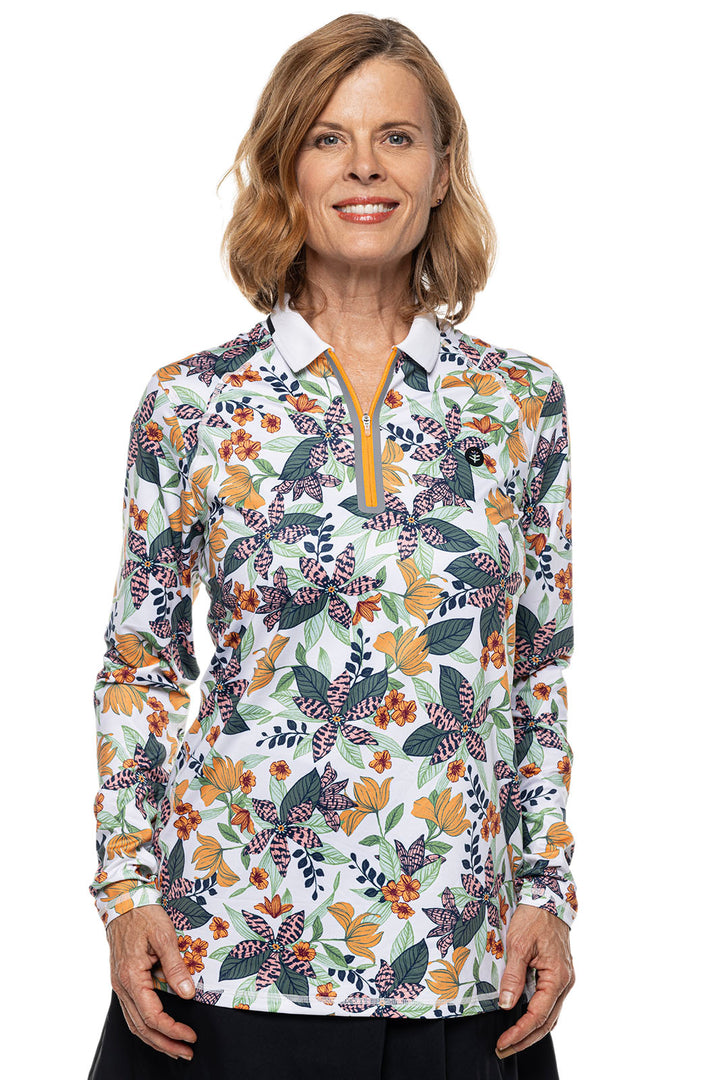 Women's Victory Lap Long Sleeve Golf Polo | Apricot Crush Floral Paradise